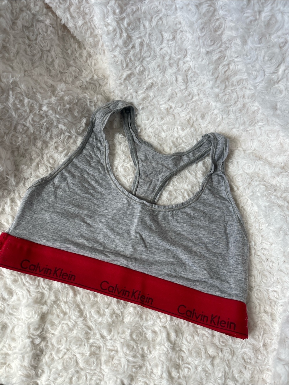 Calvin Klein Gray Racerback Bralette with Red Logo Band
